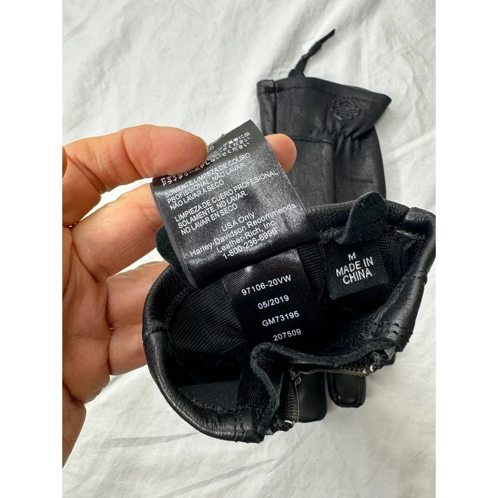 Harley Davidson Gloves Womens Black Leather Sz M Biker Motorcycle Zipper